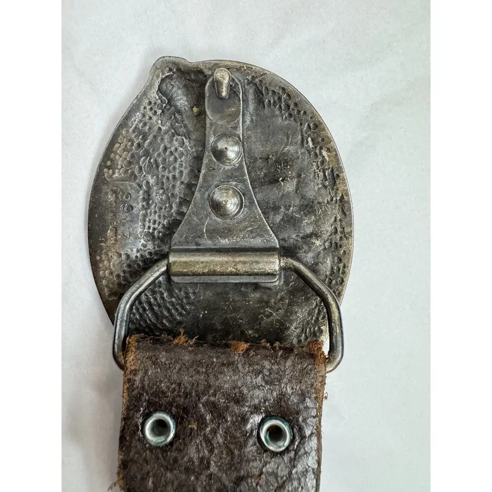 Vintage Italy Leather Belt Large Mythical Griffin Buckle Western Medieval L/XL